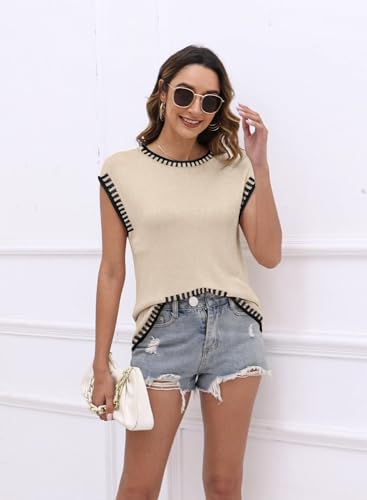 Image of ETCYY Cap Sleeve Sweater Tops Sleeveless Vest Summer Shirts Trendy 2024 Tank Tops Spring Clothes Striped Knitted Tops