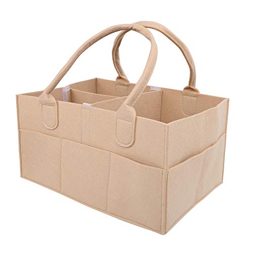 おむつストッカー オムツ収納ケース 羊毛フェルト 大容量 多機能 オムツストッカー オムツ収納バッグ ベビー用品小物収納整理最適 出産祝い 折りたたみ式携帯が便利 (ページュ)