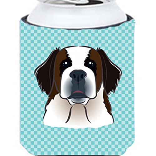 Caroline's Treasures BB1184CC Checkerboard Blue Saint Bernard Can or Bottle Hugger Cooler Washable Drink Sleeve Collapsible Beverage Insulated Holder, Can Hugger, Multicolor