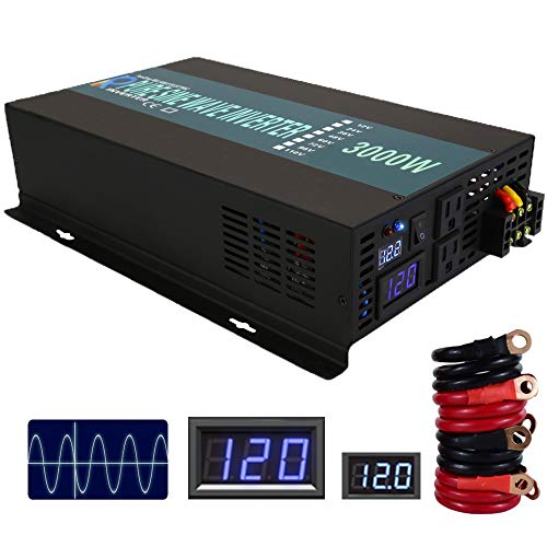 WZRELB 300012FBA Reliable 3000W Pure Sine Wave Solar Power Inverter Off Grid 12V 120V DC AC Power Converter for Home, Black