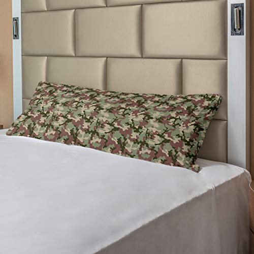 Ambesonne Camo Body Pillow Case Cover With Zipper, Illustrated Green Camouflage In Forest Colors Hunter Theme, Decorative Accent Long Pillowcase, 21" X 54", Dark Green #TOP1
