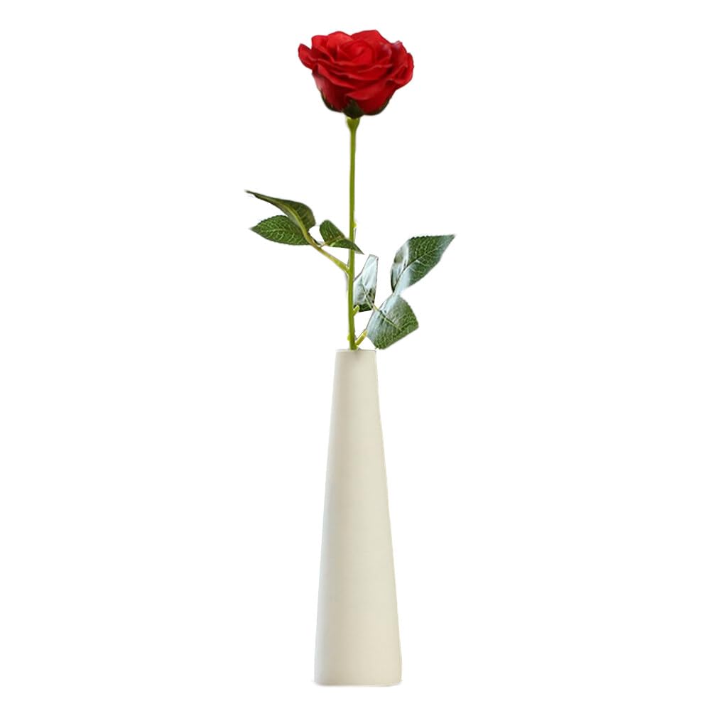 OHEETUWhite Ceramic Bud Vase Single Flower Small Bud Decorative Floral Vase Home Decor Floral Centerpieces Modern Minimalism Vase for Bedroom Living Room Office Desk Decor