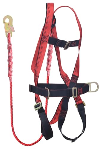 Image of Karam Full Body Safety Harness (Class P) for Fall Arrest & Work Positioning | Lanyard & Scaffolding Hook | Construction Harness & Fall Protection | Adjustable Straps | PN17(PN204)(PP)(000 121)(2.0M)