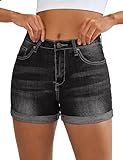 luvamia Women Shorts Womens Shorts Casual Denim Cutoffs Mid Rise Jorts Women Stormy Black Size Medium Fits US 8-10
