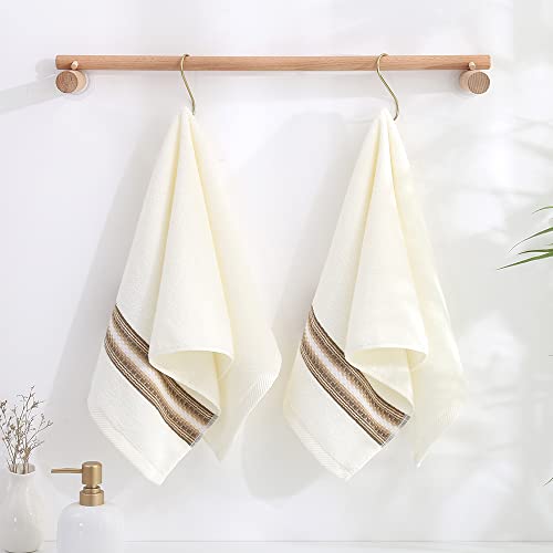 Yiluomo Hand Towel Set Of 2 Super Soft 100% Cotton Highly Absorbent Decorative Textured Striped Hand Towels For Bathroom 13 X 29 Inch (Beige) #TOP1