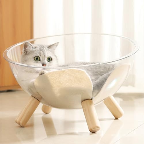 Lit pour chat avec base en bois stable et dôme transparent de jeu - 4