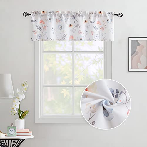 Bapawfish Watercolor Floral Kitchen Window Valances Sheer Farmhouse Botanical Flower Leaf Printed Small Cafe Curtain Panels Boho Rod Pocket Window Treatment For Kitchen Bedroom Living Room,56" Wx15 L #TOP1