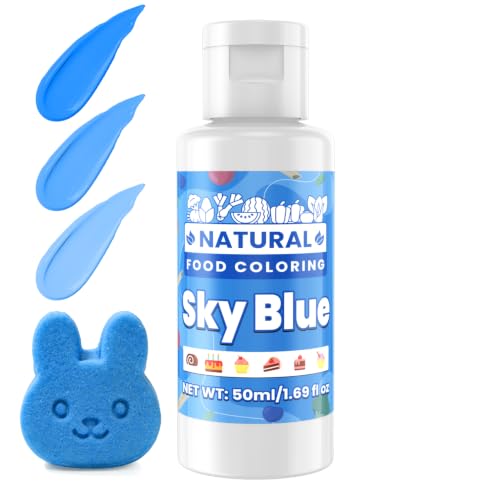Image of Sky Blue Natural Food Coloring - 50ml Plant Based Food Dye, No FD&C & Artificial Dyes, Gluten-Free, Food-Grade, Vibrant Liquid Colors for Icing, Baking, Cake Decorating, Frosting, Fondant, Slime - 1.69 Fl.Oz Bottles