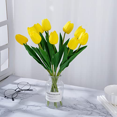 Ploolp 10Pcs Artificial Tulip Flowers Real Touch Fake Tulip Flowers With Flower Fragrance For Home Office Party Gifts Wedding Decoration (Yellow) #TOP5