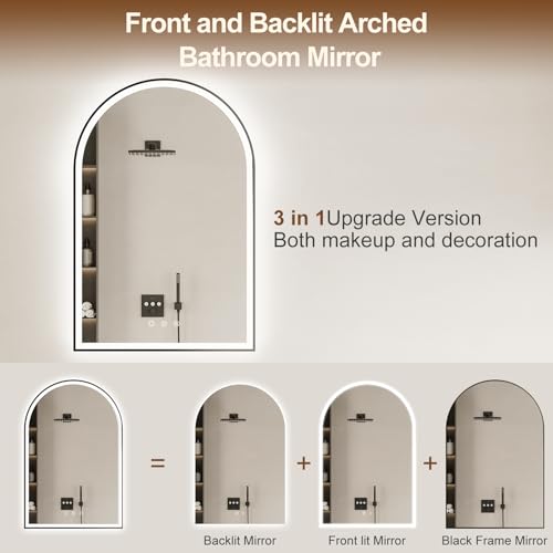 Oumusu Arched Led Bathroom Mirror 24 Inchx36 Inch With Front And Backlight thumb #2