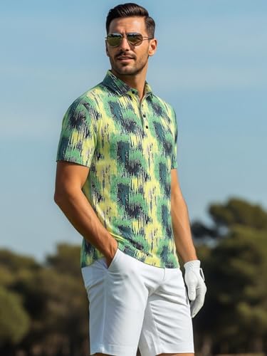 Image of Alex Vando Mens Golf Shirts Short Sleeve Breeze Quick-Dry Print Polo Shirt