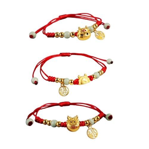 Image of 2 /3 pcs 2024 New Year Zodiac Lucky Dragon Braided Bracelets Set Chinese Zodiac Animal Adjustable Charm Imitation Jade Dragon Prospects Blessing Sign Bracelets
