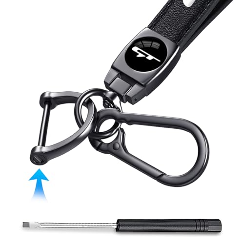 Image of GT Keychain for Kia K3 Forte Cerato 2021-2024, Black Leather & Metal Car Key Fob Holder, White GT Logo Car Keychain Accessories
