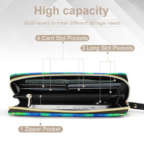 Women's Clutch Wallet with ID Pockets, High Capacity Leather, Perfect for Travel, Indian Spiral Tie Dye Mandala Green4