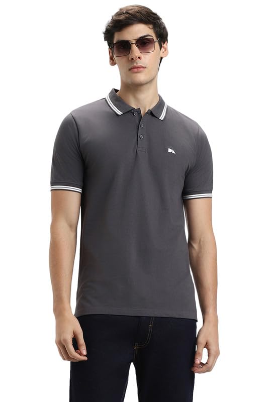 Image of Dennis Lingo Men's Cotton Solid Regular Fit Mandarin Collar Short Sleeve Polo Tshirt