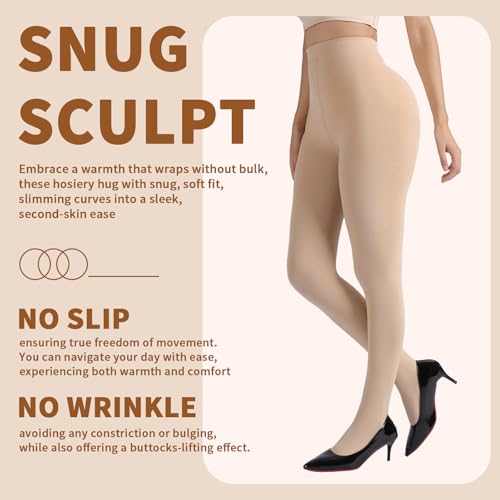 Image of DancMolly Opaque Fleece Lined Tights for Women, High Waist Warm Winter Thermal Control Top Pantyhose