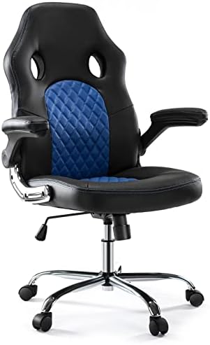 Gaming Chair – Desk Chair with Flip-up Armrests and Lumbar Support PU Leather Executive Mid Back Computer Chair for Adults