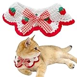 Floruvia Katzenhalsband mit Sicherheitsverschluss, Verstellbares Halsband für Kätzchen mit Niedlichem Bowtie und Erdbeermuster für kleine Haustiere (Weiß)