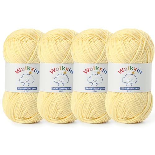 Image of Cotton Yarn for Crocheting - 524.9yds / 7.05oz Baby Yarn for Crocheting Soft - 100% Milk Cotton Yarn 5 Ply Crochet Amigurumi Yarn for Crafts&Puzzle /Socks /Hats(4 Light Yellow)
