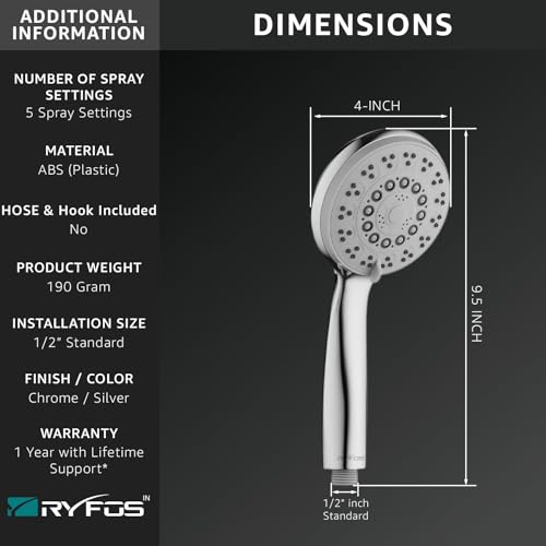 Image of India's 1st Lifetime Support Brand, R3005HS, ABS, 4-INCH, Hand Shower | 5-Function Handheld Shower For Bath | Handshower for bathroom | Upto 80% Water Saving With Mist Mode | Chrome Finish