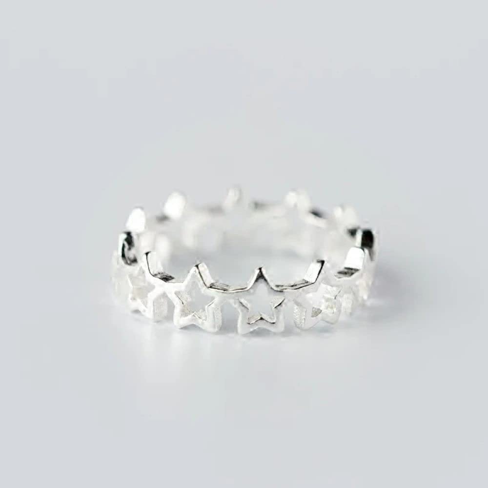 HGJH Verstellbarer Ring, S925 Sterling Silber Pentagramm Ring Verstellbare Ringe Durchbrochener Offener Ring Silber Daumenring Ewigkeitsring Hochzeit Charme Schmuck Geschenke Für Männer Mädchen Damen
