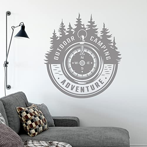 Vinyl Wall Decal Outdoor Camping Adventure Compass Motivation Stickers Mural Large Decor (G2578) Black #TOP3