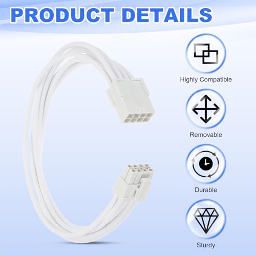 Cable PCIe 8 Pin Blanco con Conector Adaptador de 6+2 Pines para Gráficas 4