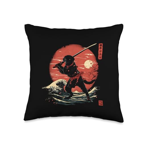 Japanese Anime Stuff Samurai Dog Ninja Labrador Retriever Dad Cute Japanese Anime Stuff Samurai Dog Throw Pillow, 16x16, Multicolor