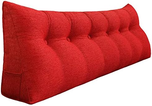 WOWMAX Large Bolster Triangular Positioning Support Reading Backrest Wedge Pillow for Headboard for Day Bed Bunk Bed with Removable Cover 71 Inches Linen Red