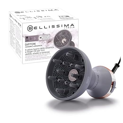 Bellissima Imetec Diffon Ceramic & Argan Oil Difusor de Aire Caliente para Cabello Rizado, Tecnología de 2 Niveles de Aire/Temperatura, Secado Suave, 700 W, Color Gris