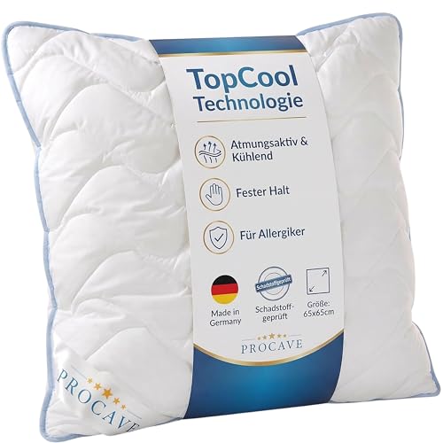 PROCAVE TopCool Kopfkissen Kochfest 65x65 cm, Qualitäts-Stepp-Kissen, atmungsaktives Allergiker Kissen, Winter- und Sommer-Kissen 100% aus Deutschland