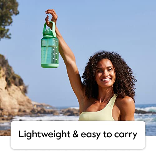 Image of Takeya Motivational Water Bottle with Straw Lid and Time Marker (64 oz, Vivacity Purple) - Leakproof, BPA Free Water Bottle for Daily Intake Tracking