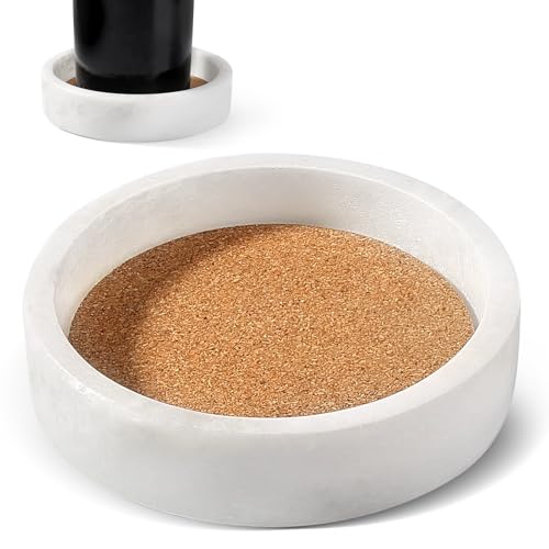 Karibiber Marble Wine Bottle Coaster 4.7 White Stone Absorbent Cork Holder for Champagne & Wine Bottles Non-Slip Coffee Table Coaster Wedding Kitchen Countertop Candle Jewelry Holder