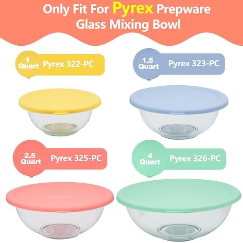 Silicone Replacement Lids Only Fit for Pyrex 322 1 Quart | 323 1.5 Quart | 325 2.5 Quart | 326 4 Quart Prepware Glass Mixing Bowls, Food Grade, Dishwasher & Microwave Safe (Bowl not included)- 4 Pack - Thumbnail 3