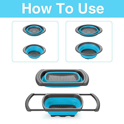 Syntrific Silicone Collapsible Colander Set of 4-Includes 1pc 6 Quart Over the Sink Strainer, 2pc 4 Quart and 1pc 2 Quart Round Folding Strainers.Dishwasher-Safe，BPA Free - Thumbnail 7