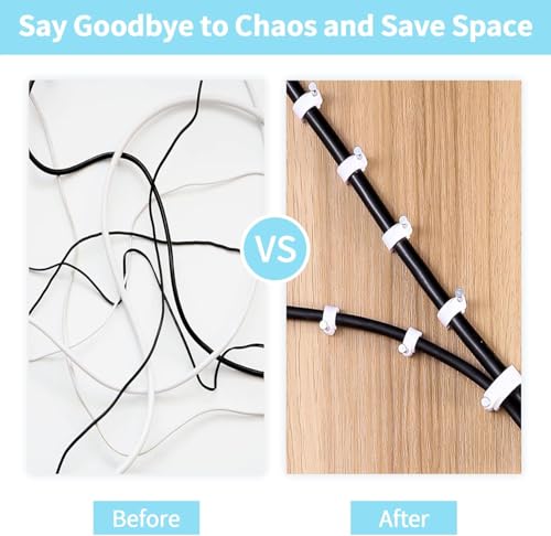 Image of bvslf (8 MM,100pcs) Wire Fastener Organizer Circle Cable Clip Tie Holder Protector with Metal Nail for Cable Management, Cord Organizer, Round Wire Clamp for Hanging Cable Fitting on Wall, White Color