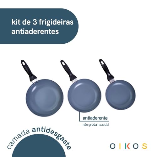 Oikos - jogo de frigideiras antiaderentes cerâmica e alumínio 3 peças vermelha