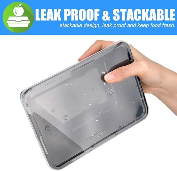 Image of [500 ml, 25 Count, Rectangle, Black Reusable Plastic Food Storage Containers with Lid | Airtight, Microwave Safe Containers | Perfect for Meal Prep, Storage, Takeaway & Food Delivery