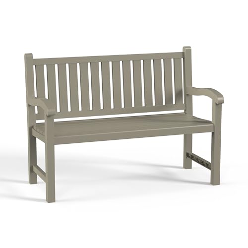 PatioZen Outdoor Bench, Waterproof & Weatherproof Garden Bench with Ergonomic Design, 2-Person Resin Bench for Porch, Deck, Patio, Outdoor, Garden & Park(Grey)