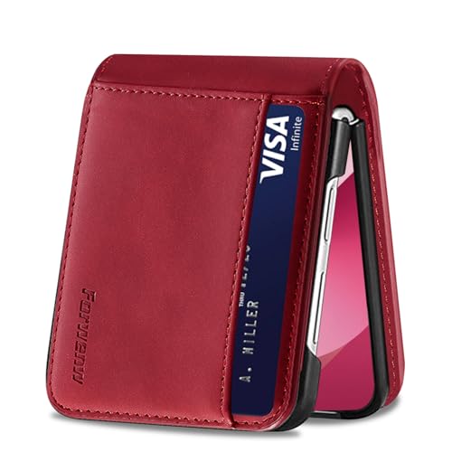 Étui portefeuille Galaxy Z Flip 6 chic en cuir PU rouge et finitions soignées