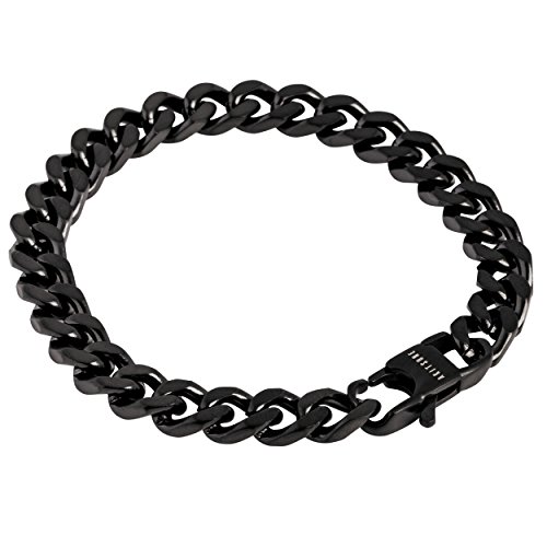 Preisvergleich Produktbild Akitsune Virtus Kettenarmband / Damen Herren Edelstahl Panzer- Armband Karabinerverschluss - Mattschwarz 22,5cm