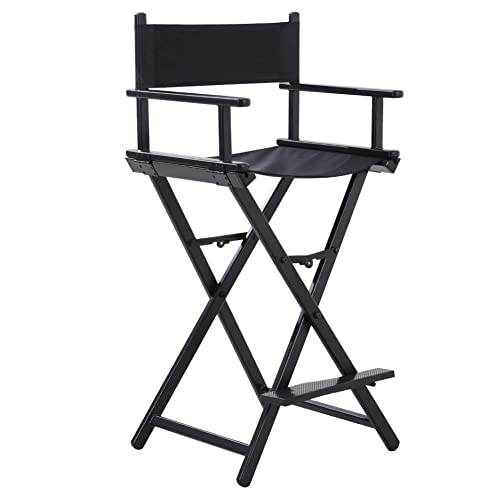 Warmiy - Silla de maquillaje profesional ligera de aluminio plegable para uso en exteriores e interiores, reposabrazos de madera maciza y asiento de lona transpirable, perfecta para artistas