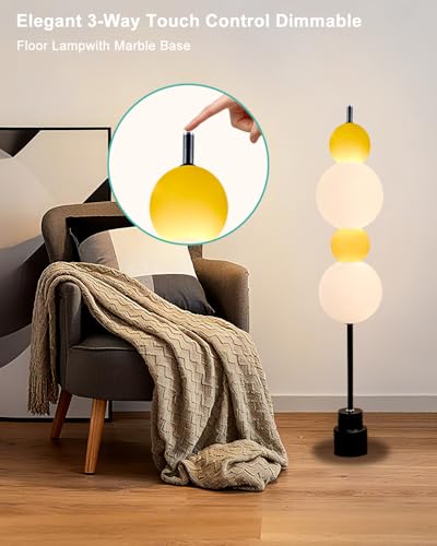 Image of Lightdot Yellow Globe Floor Lamp with 3 Color Temperatures LED Bulbs Included,Dimmable Floor Lamps with Touch Switch,Unique Modern Standing Tall Lamp for Bedroom Living Room /Sofa Beside /Corner Decor