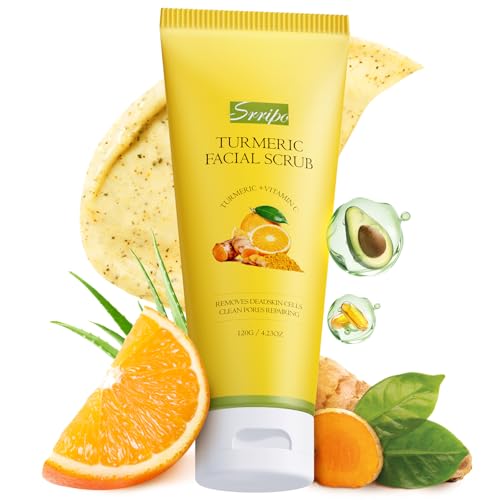 Turmeric Face Scrub – Brightening & Exfoliating Facial Scrub for Glowing Skin – Natural Turmeric Exfoliator with Vitamin C & Aloe Vera – Gently Removes Dead Skin & Reduces Dark Spots – 4.23oz