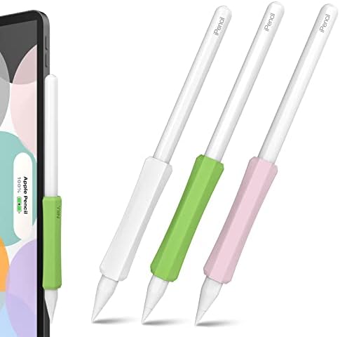 NIUTRENDZ 3 Pack Silicone Grip for Apple Pencil 1st Generation Accessories Ergonomic Design Sleeve Protective Case Cover Holder with Cable Adapter Tether (White, Grey, Black)