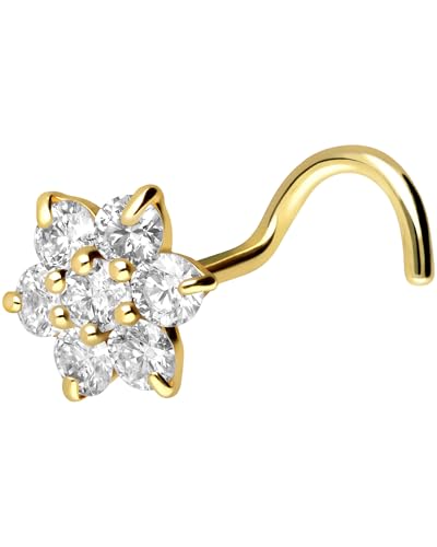 PIERCINGLINE Piercing de nariz de piercinline, diseño de flor de cristal, en oro real de 18 quilates, cristal, Cristal, Cristal