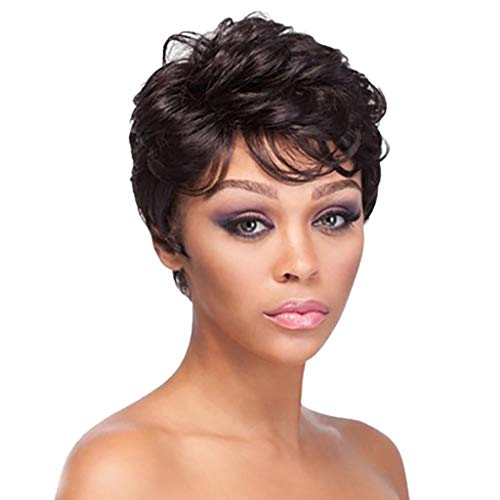Pelucas Mujeres Mujeres Rizado Fresco Natural Corto Estilo Peluca Sintética de Pelo Negro (Negro, Talla Única)