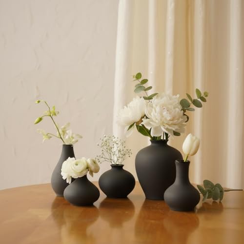 Image of PUREZENTO Black Japanese Ikebana Vase - Set of 5 | Unique Geometric Shapes Vase for Decor Centerpiece & Showpiece | Decorative Vases for Home, Living Room, Office & Tabletop Decorations