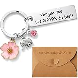 Luzzxfa Schlüsselanhänger Edelstahl Gravur – Vergiss nie wie stark du bist, Glücksbringer mit Blume Elefant Kristall, Geschenk Frauen Mädchen Mama Schwester Freundin Kollegin zum Geburtstag Muttertag
