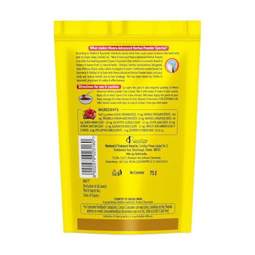 Image of Meera Herbal Hairwash Powder | 11 Natural Herbs for Hairfall Protection, Strong & Healthy Hair | Herbal Cleanser for Men & Women, 75g Item Weight: 75 gm